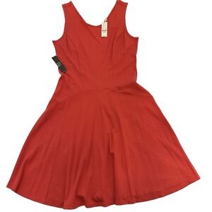 NWT New York & Company Womans Coral Red Fit & Flare Sleeveless Dress Sz M